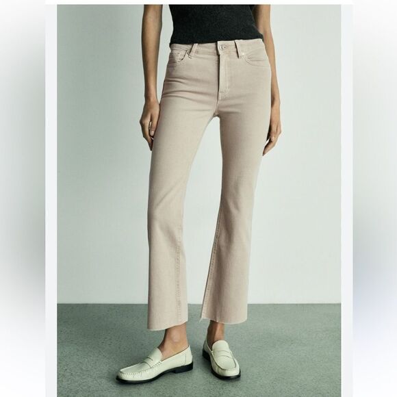 Mango Denim - Mango Sienna flared cropped jeans size 10 In Army Green